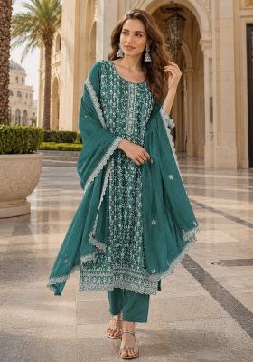 Emerald Embroidered Silk Blend Kurta Set