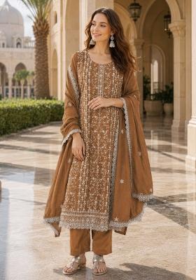 Dark Mustard Embroidered Silk Blend Kurta Set