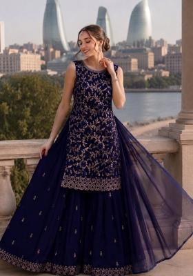Violet Embroidered Georgette Kurta Set