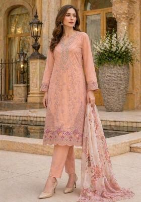 Baby Pink Embroidered Georgette Kurta Set