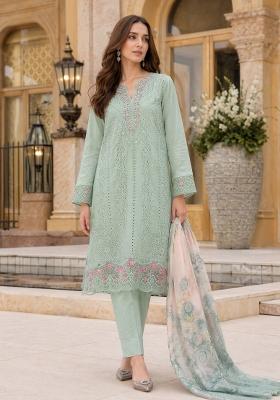Sky Blue Embroidered Georgette Kurta Set