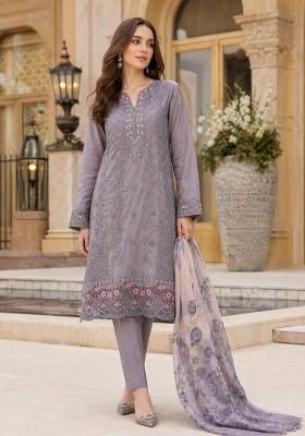 Grey Embroidered Georgette Kurta Set