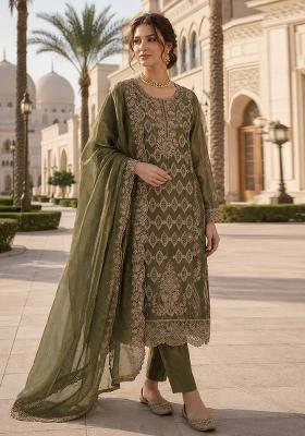 Mehendi Embroidered Silk Blend Kurta Set