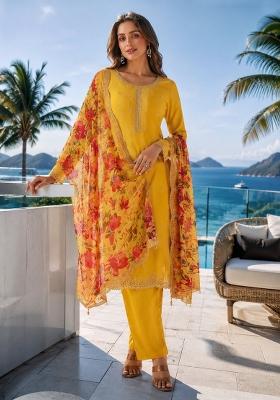 Yellow Printed Chiffon Kurta Set