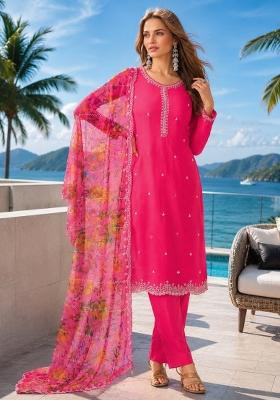 Magenta Printed Chiffon Kurta Set