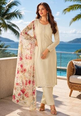 Beige Printed Chiffon Kurta Set