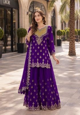 Orange Embroidered Silk Blend Kurta Set