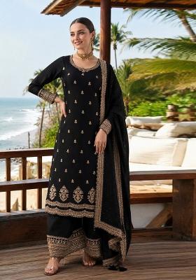 Black Embroidered Georgette Kurta Set
