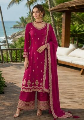 Rani Pink Embroidered Georgette Kurta Set