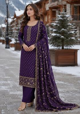 Royal Blue Embroidered Silk Blend Kurta Set