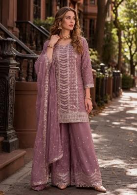 Peach Embroidered Silk Blend Kurta Set