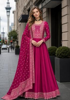 Pink Embroidered Silk Blend Anarkali Set