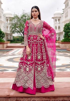 Pink Sequin Work Net Kurta Set