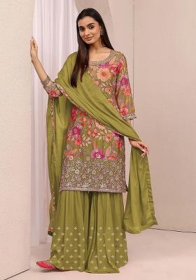 Mustard Embroidered Silk Blend Kurta Set