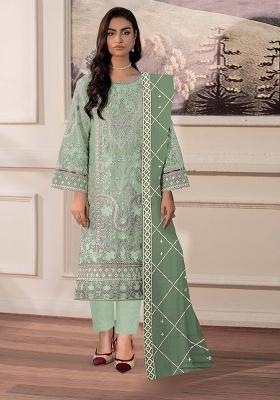 Sea Green Embroidered Chiffon Kurta Set