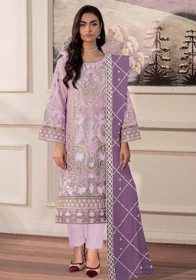 Lavender Embroidered Chiffon Kurta Set