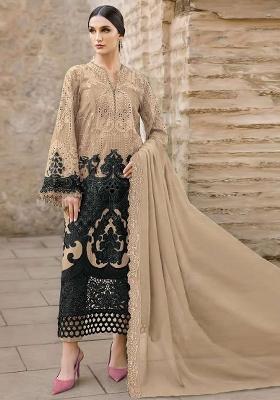 Brown Embroidered Chiffon Kurta Set