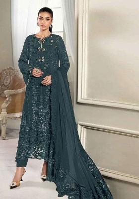 Dark Emerald Embroidered Silk Blend Kurta Set