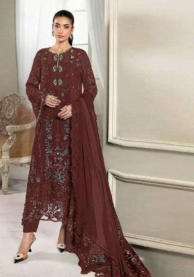 Dark Maroon Embroidered Silk Blend Kurta Set