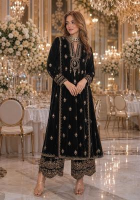 Black Embroidered Velvet Pakistani Suit