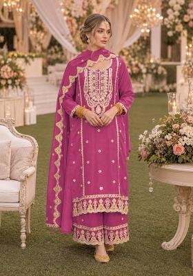 Pink Embroidered Chiffon Salwar Kameez