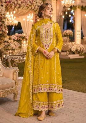 Yellow Embroidered Chiffon Salwar Kameez