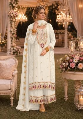 Beige Embroidered Chiffon Salwar Kameez
