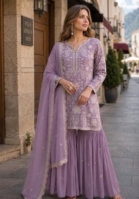 Purple Embroidered Georgette Salwar Kameez