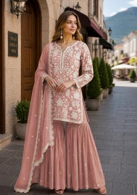 Peach Embroidered Georgette Salwar Kameez