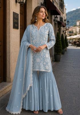 Sky Blue Embroidered Georgette Salwar Kameez