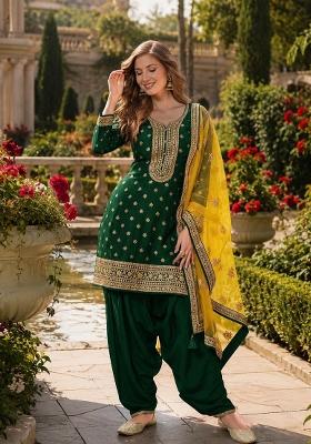 Dark Green Embroidered Viscose Salwar Kameez