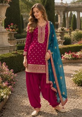 Pink Embroidered Viscose Salwar Kameez