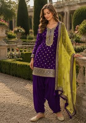 Purple Embroidered Viscose Salwar Kameez