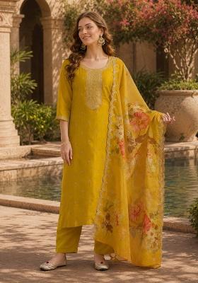 Yellow Embroidered Silk Salwar Kameez