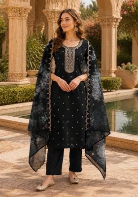 Black Embroidered Silk Salwar Kameez