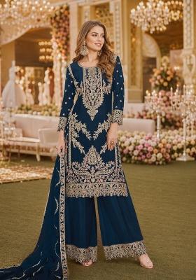 Teal Sequins Silk Salwar Kameez