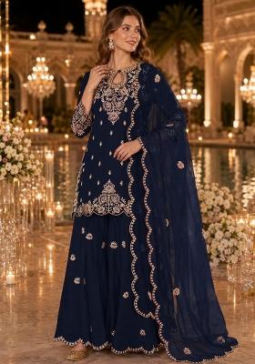 Teal Embroidered Silk Salwar Kameez
