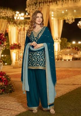 Teal Sequins Silk Salwar Kameez