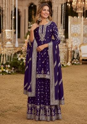 Violet Sequins Silk Salwar Kameez