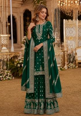 Green Sequins Silk Salwar Kameez