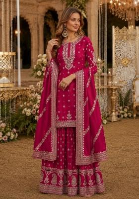 Red Sequins Silk Salwar Kameez