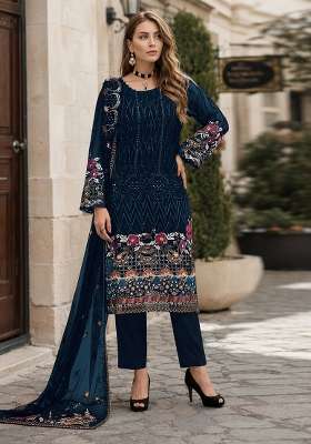 Blue Embroidered Georgette Pakistani Suit