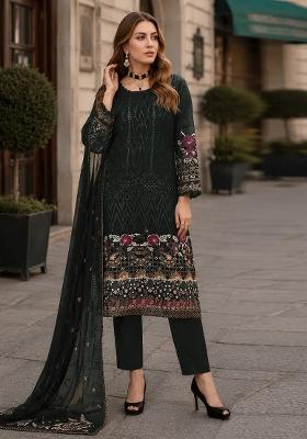 Green Embroidered Georgette Pakistani Suit