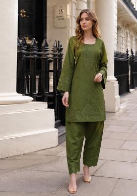 Mehendi Embroidered Cotton Salwar Kameez