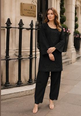 Black Embroidered Cotton Salwar Kameez