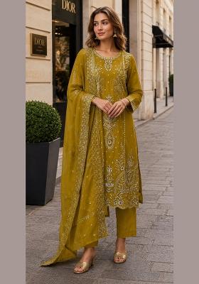 Mustard Embroidered Organza Salwar Kameez
