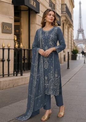 Grey Embroidered Organza Salwar Kameez