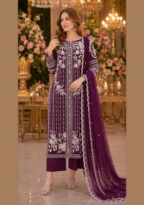 Purple Embroidered Chiffon Salwar Kameez