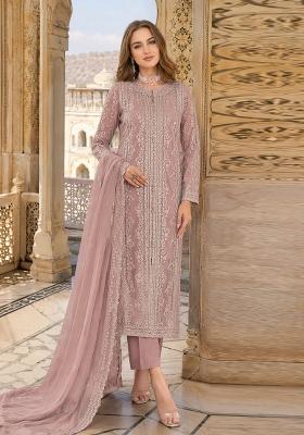 Peach Embroidered Chiffon Salwar Kameez