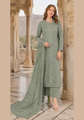 Green Embroidered Chiffon Salwar Kameez